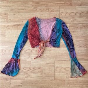 Multicolor Sheer Crop Tie-up Top